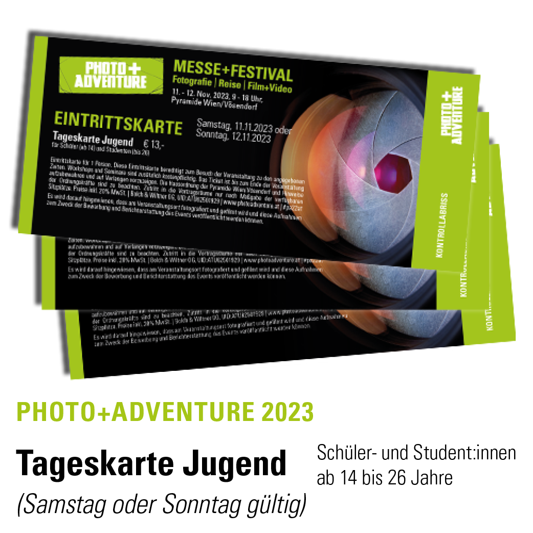 Ticket Abbildung für Eintrittskarte für die Photo+Adventure 2023 | Tageskarte für Schüler:innen und Student:innen