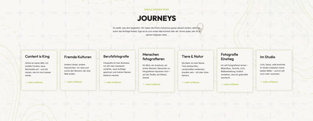 Neue Website bieten nun Journeys. Finde deinen Pfad durch die Photo+Adventure.