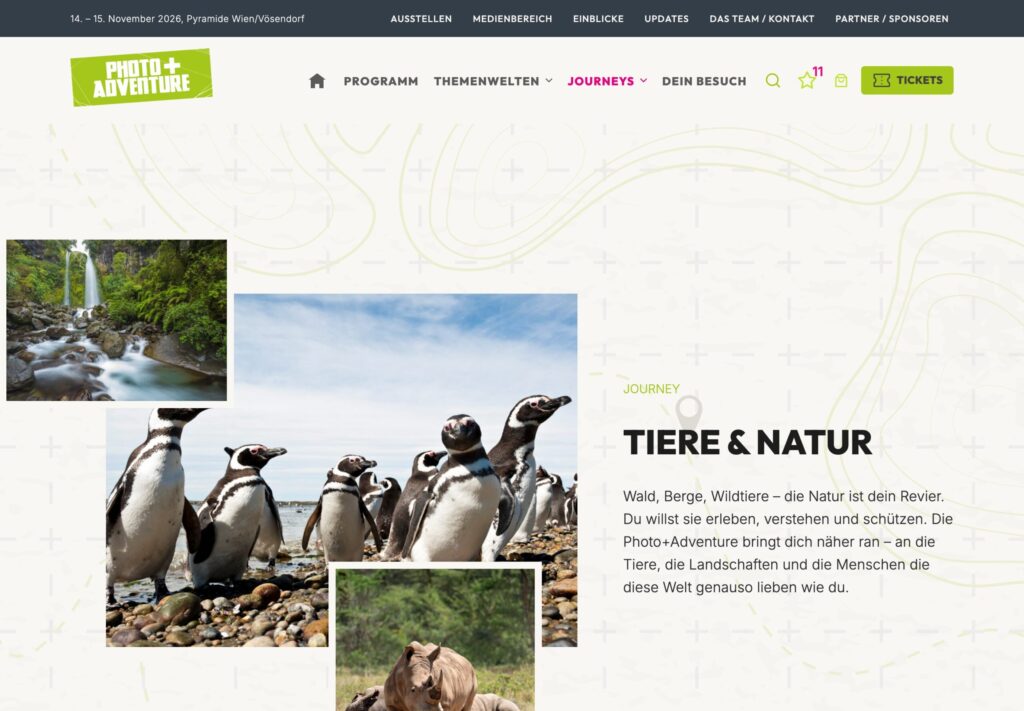 Journey-Seite Tiere und Natur, oben rechts im Menü der Stern mit dem Zähler der Merkliste